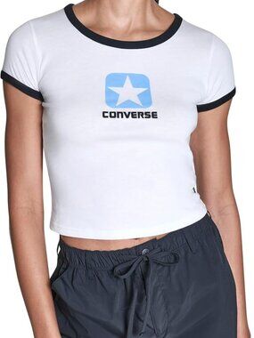 Converse Box Star Cropped Ringer Tee Shirt Color: White/Black Size: M NWT